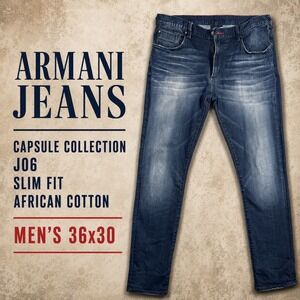 Armani Jeans J06 Slim Fit Capsule Collection African Cotton Mens 36x30 Dark Wash